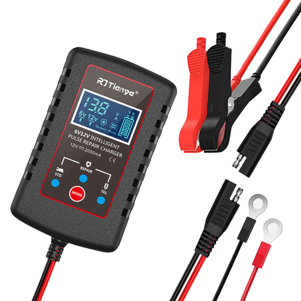 Smart Batterie ladegerät Auto automatische Schwimmer ladegerät Ase Adapter kabel für Motorrad Rasenmäher 6V 12V Schalter mehrere Schutz Image