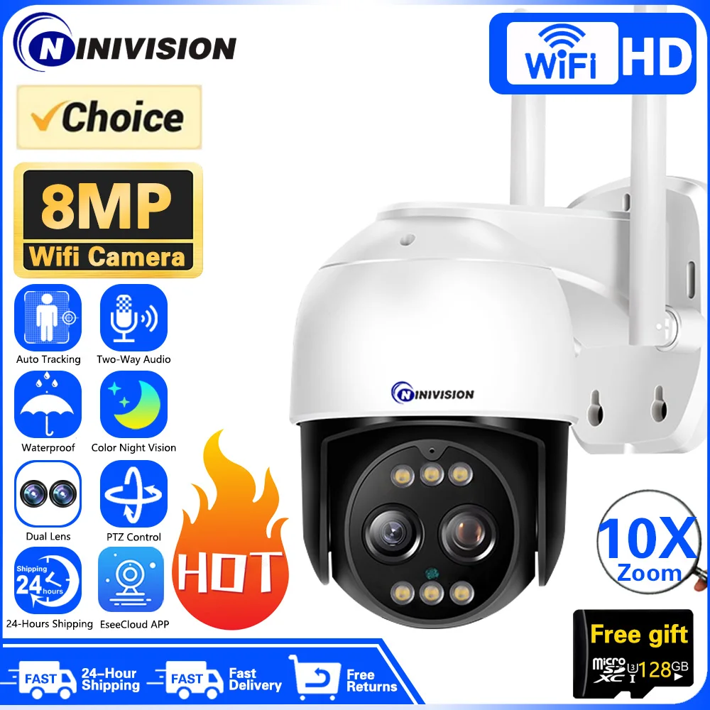 8MP Dual Objektiv 2,8mm -12mm 10X Zoom 4K PTZ IP Wifi Kamera Outdoor AI Menschliche Tracking CCTV Audio Sicherheit Video Überwachung Image