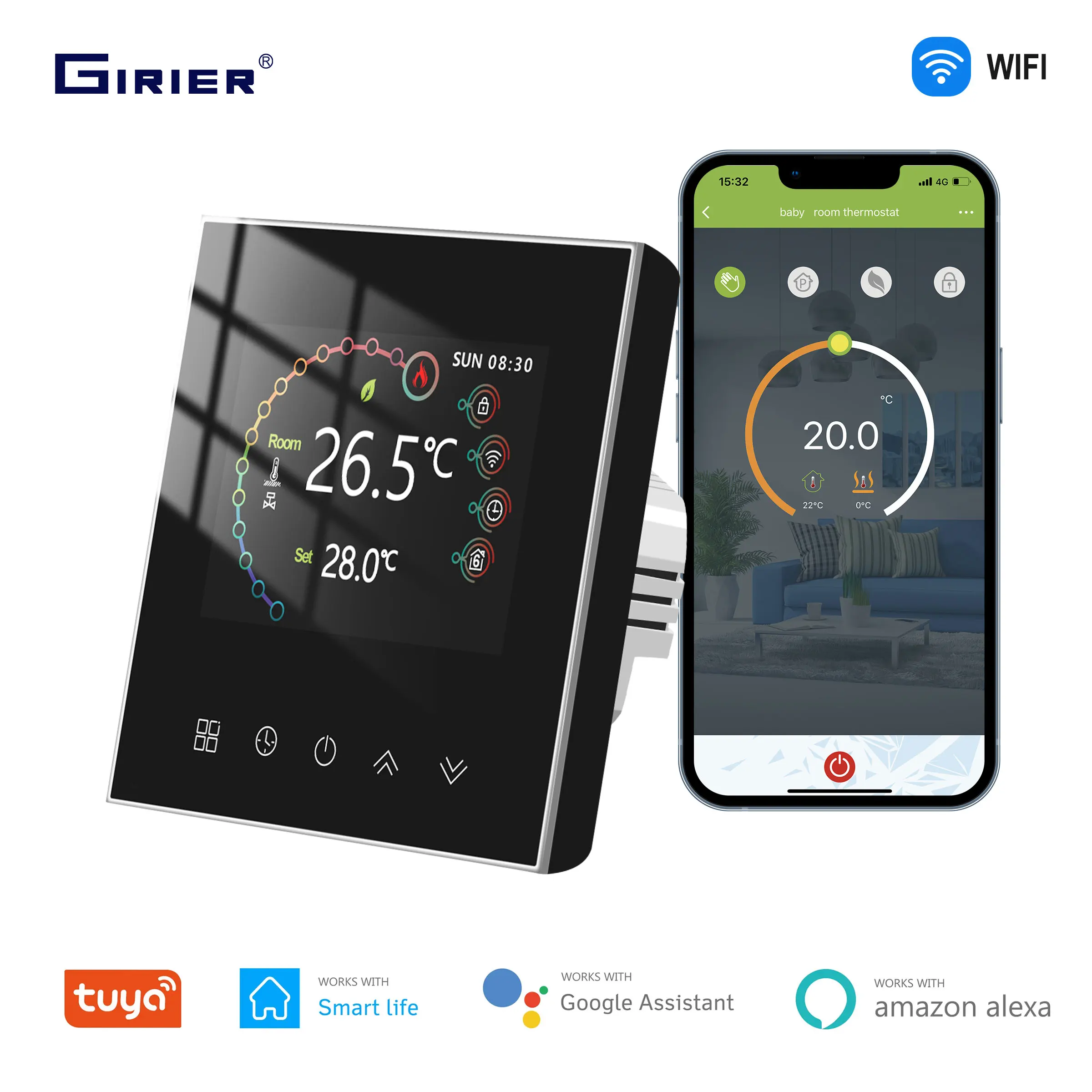 Girier Tuya Smart Wifi Thermostat für Wasser/elektrische Fußboden heizung Gaskessel Home Temperatur regler funktioniert Alexa Hey Google Image