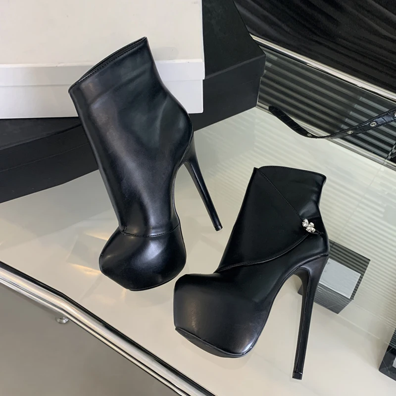 Liyke INS Stil 16CM Extreme High Heels Plattform Stiefel Für Frauen Schwarz Runde Kappe Pole Dance Stiefeletten Sexy Schuhe größe 35-42