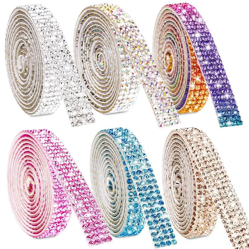 1Yard selbst klebende Kristall Strass Aufkleber Diamant Band DIY Aufkleber Strass Kunst handwerk Auto Telefon Dekoration 4 Reihen Image