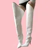 Weiße Lack leder spitze Zehen stiefel über dem Knie Schuhe für Frauen dünne High Heels sexy
