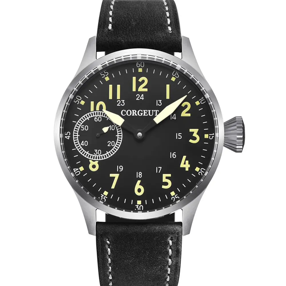 44mm Corgeut Mechanische Uhr für Männer Handaufzug Bewegung Asien 6497 ST3600 Lederband Saphir Kristall Leuchtende Zifferblatt Hände Image