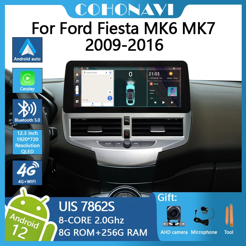 12,3 Zoll Autoradio für Ford Fiesta mk6 mk7 2013-2017 2009*2016 uis 1920 s 8-Core 8 720 GB Auto navigation Carplay Multimedia GPS Image