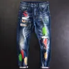 Streetwear Fashion Männer Jeans Retro Blau Stretch Slim Fit Zerrissene Jeans Männer Gemalt Designer Hip Hop Splashed Denim Hosen Hombre