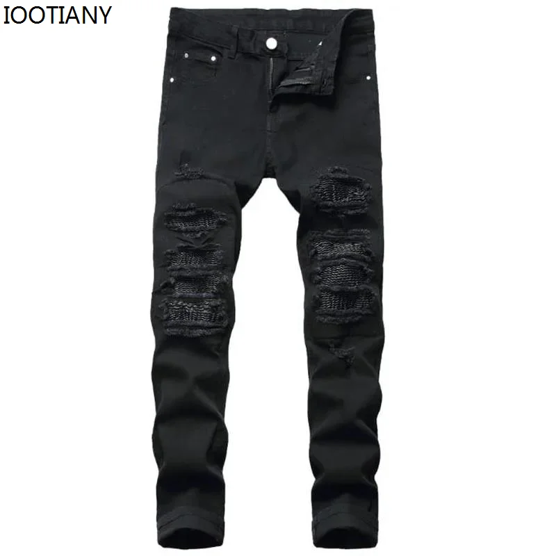 Neue Herren zerrissene Röhrenjeans lässig Slim Fit blau schwarz Stretch hose Herren hose modische Herren Hip-Hop Hose