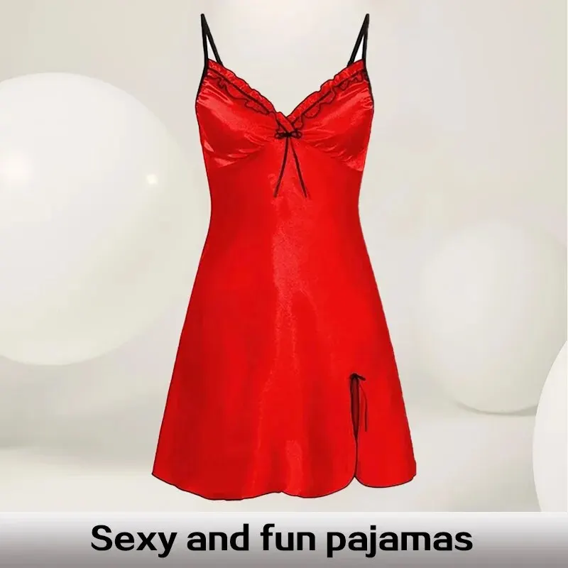 Sommer Neue frauen Hosenträger Spitze Sexy V-ausschnitt Spitze Spitze Spitze Spitze Saum Leicht Schlitz frauen Sexy Kleid Pyjamas