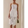 Frauen Berühmtheit sexy träger lose rücken freie Spitze weiß Midi Bodycon Verband Kleid Abend Bühne Performance Kleid Vestido