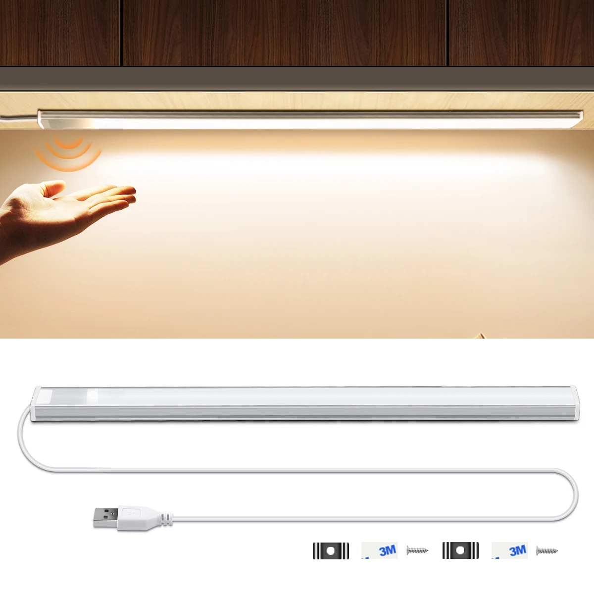 Hand Sweep Lichtleiste Neues Design Bewegungssensor ist unter der Abdeckung USB-LED-Licht 30 cm 40 cm 50 cm Schrank Küchenlampe Beleuchtung