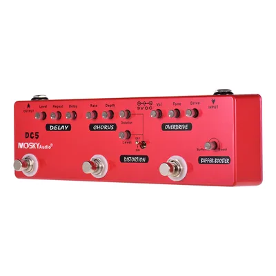 DC5 6-in-1 Gitarre Multi-Effekt-Pedal verzögerung Chorus Distortion Overdrive Booster Puffer Voll metall Shell mit echtem Bypass