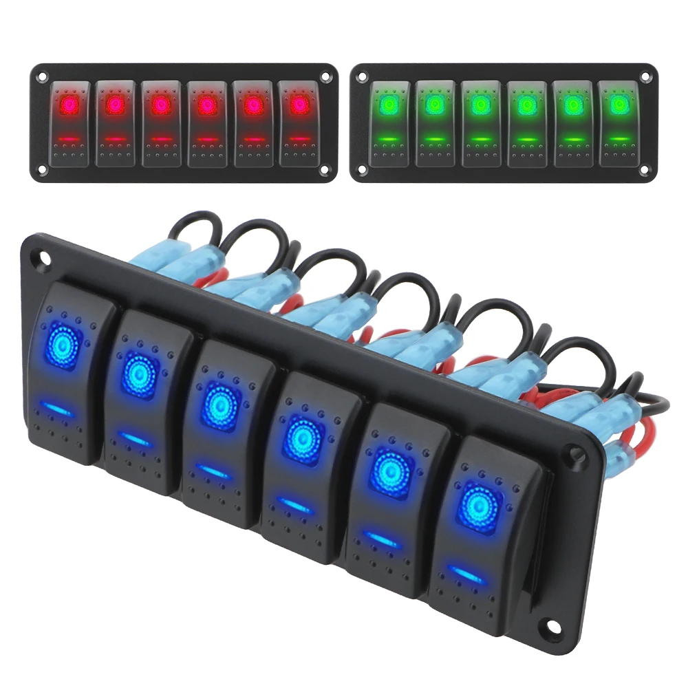 12V 24V 6 Gang Licht Kippschalter Panel Leistungs schalter LED-Anzeige wasserdicht für Marine Caravan RV LKW Auto Zubehör Image