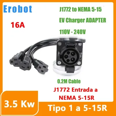Erobot sae j1772 Typ1 Einlass zu nema 5-15r ev Ladegerät Adapter mit 0,2 m Kabel für Image