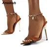 Aneikeh Mode Sexy Metall Dekoration Kreuz-Gebunden Retro Patchwork Kopf Peep Toe Sandalen 2024 Sommer Dünne High Heels frauen Schuhe