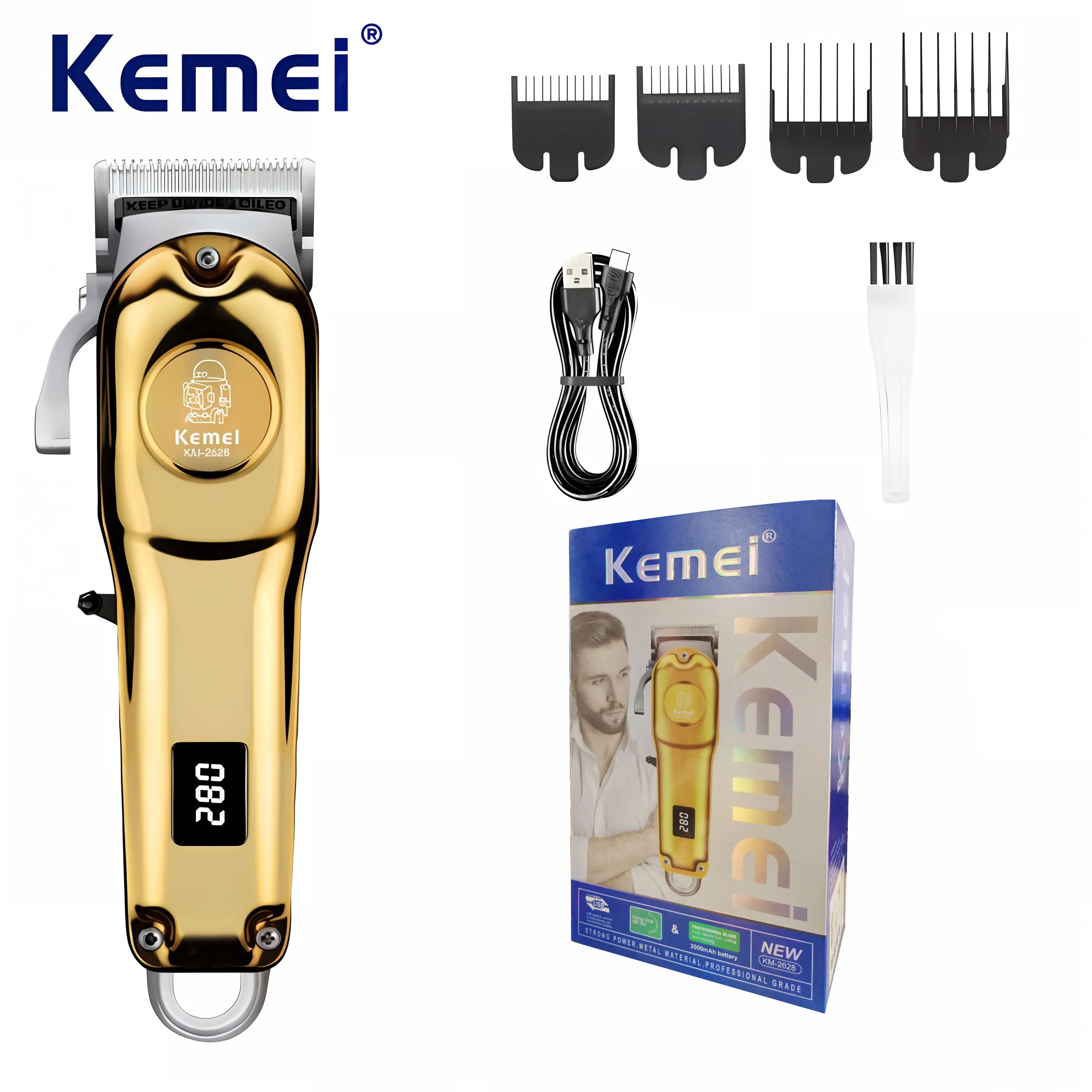 Kemei KM-2628 profession elle haar trimmer einstellbare elektrische clipper mit lcd display salon schnur lose wiederauf ladbare leistungs starke motor Image