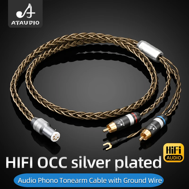 ATAUDIO OCC Silber Überzogene Mit abschirmung RCA 5 pin DIN xlr U/Y spaten stecker Audio Phono Tonarm Kabel mit Boden kabel Image