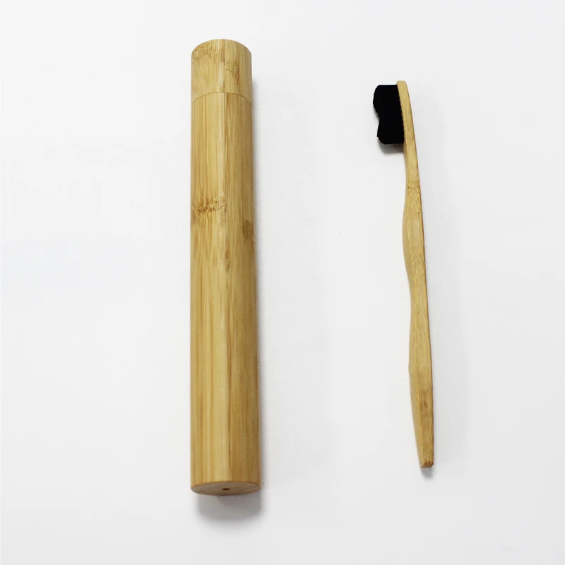 2 in 1 19 cm Reise Erwachsene Frauen Mädchen Natürliche Umweltfreundliche Bambus Zahnbürste Zahnbürste Rohr Halter Box Fall mit Zahnbürste Image