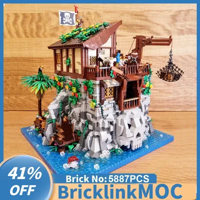 5887 Stück mittelalter liche Piraten serie Moc Piraten schädel Insel mit Red beard's House DIY Image