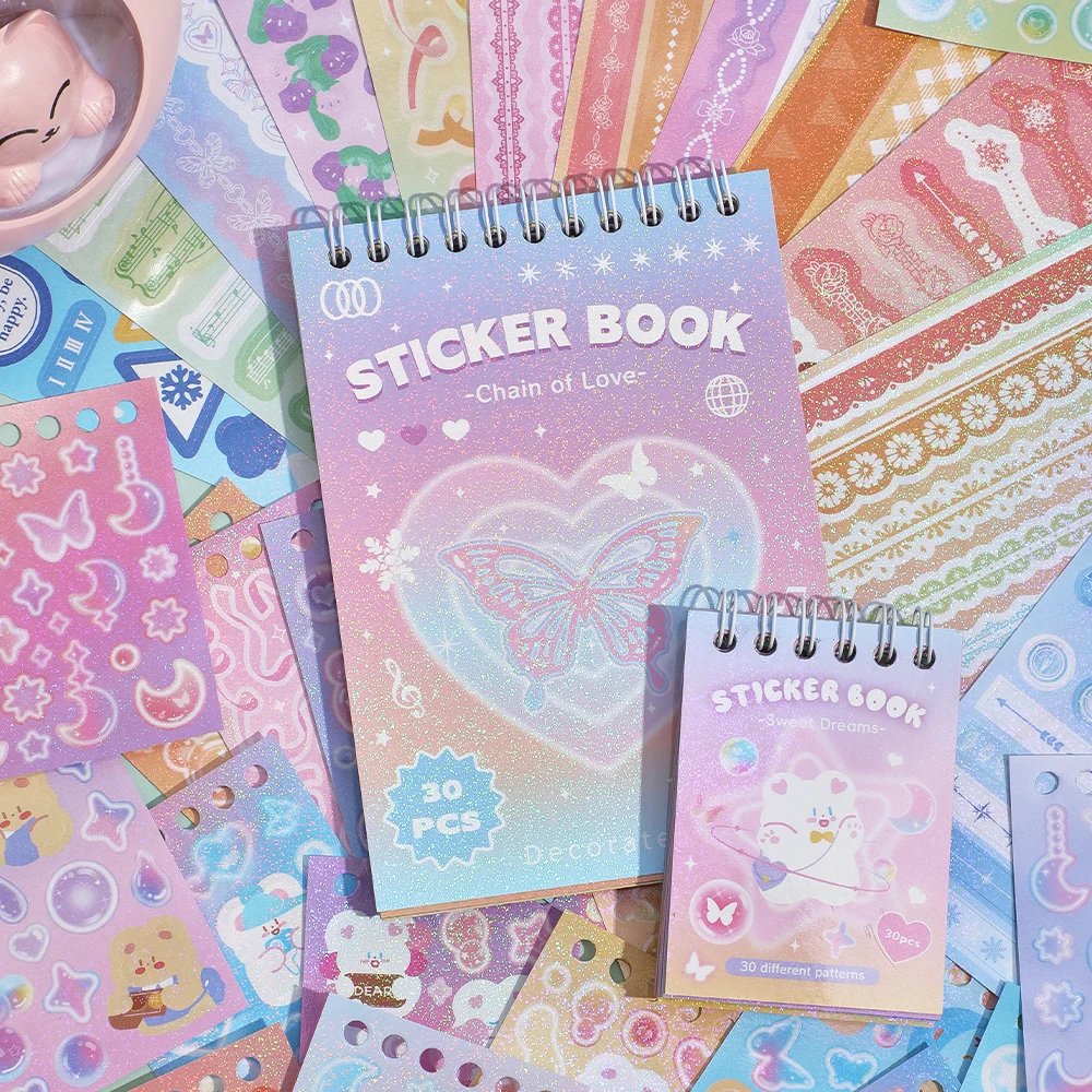 30 Blatt niedliche bunte Fantasy-Papier-Scrapbooking-Aufkleber für Bücher, 30 verschiedene Muster, DIY dekorative ästhetische Journal-Aufkleber
