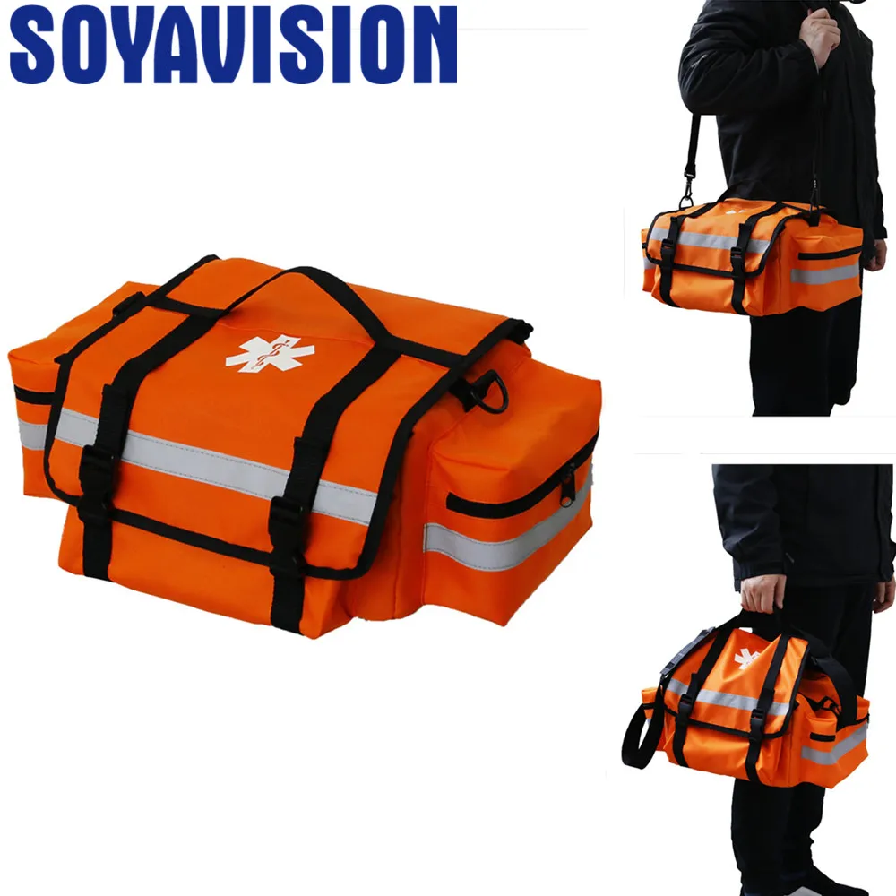 Professionelle leere orangefarbene First-Responder-Tasche, EMT-Trauma-Erste-Hilfe-Träger für Sanitäter und medizinische Notfallbedarf Image