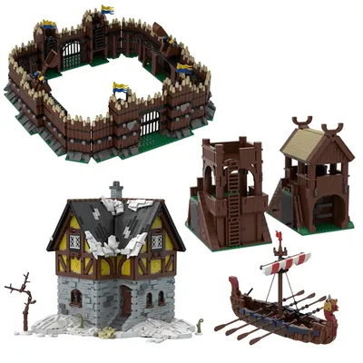 Modulare Viking Palisade Turm Wachturm Boot Medival Szene Modell Display MOC Bausteine Ziegel Bau Spielzeug Geschenke Image