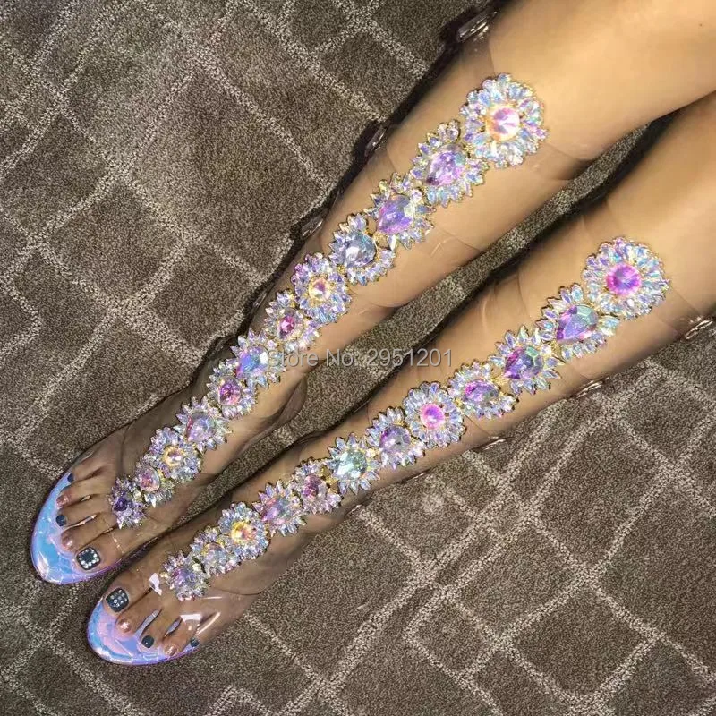 Sexy PVC Transparent Gladiator Sandale Boot Frau Offene spitze T-strap Strass Diamant Klar Hohe Ferse Schuhe Frauen Lila stiefel