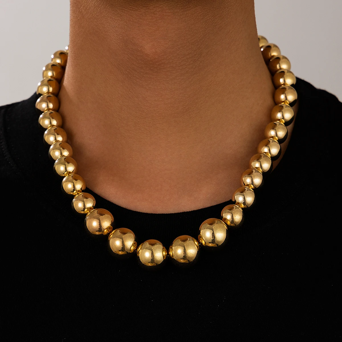Lacteo Punk Große Gold Farbe Ball Perlen Ketten Halskette Für Männer Neue Trendy Charme Gothic Choker Halskette Mode Schmuck Geschenke Image