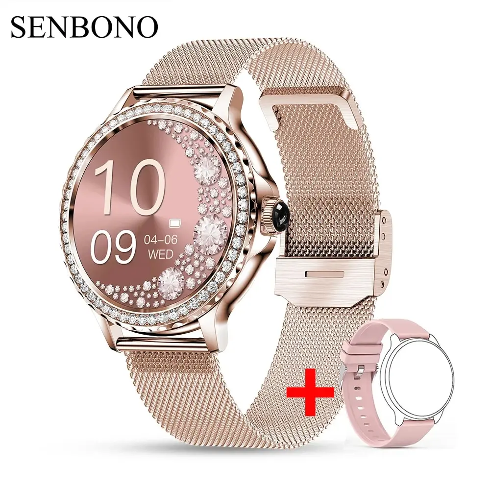 SENBONO 2024 Smart Uhr Für Dame Bluetooth Anruf 100 + Sport Modus Wasserdichte Fitness Frau Smartwatch DIY Benutzerdefinierte Zifferblätter + box Geschenk Image