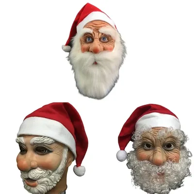 Realistische Santa Latex Maske Weihnachts kostüm Cosplay alten Mann weißen Bart rote Maske Karneval Image