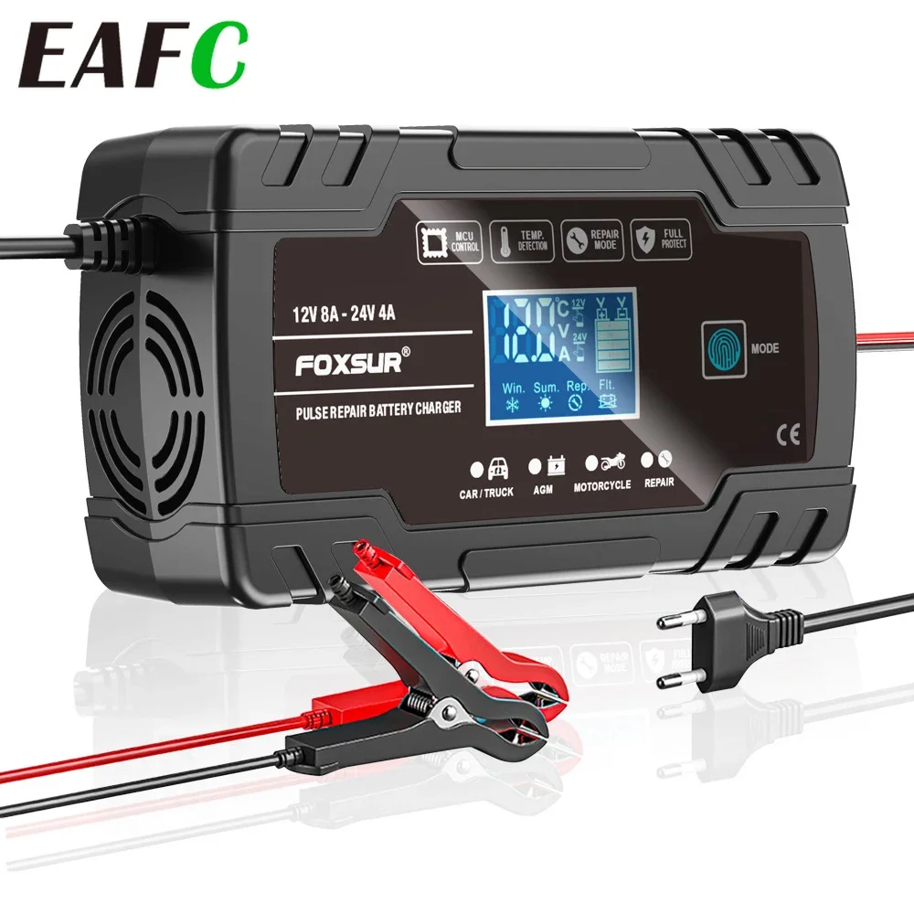 Eafc 12v-24v 8a Autobatterie ladegerät lcd automatische Impuls reparatur ladung für lifepo4 agm Blei-Säure-Lithium-Batterie ladegerät für Auto Image