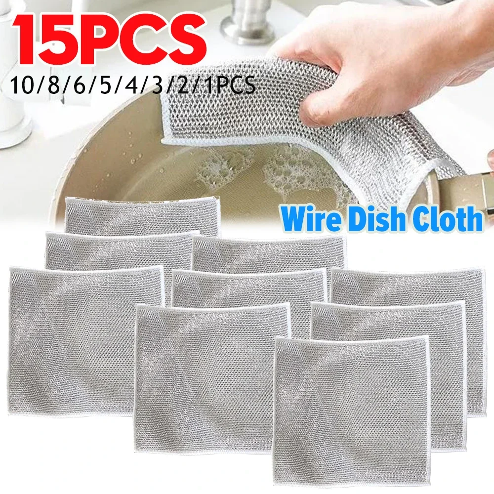 1-15 stücke Draht reinigungs tuch wieder verwendbares magisches Geschirr tuch Antihaft-Öl Geschirr tuch Topf starke Rosten tfernung ersetzen Stahldraht lappen Image