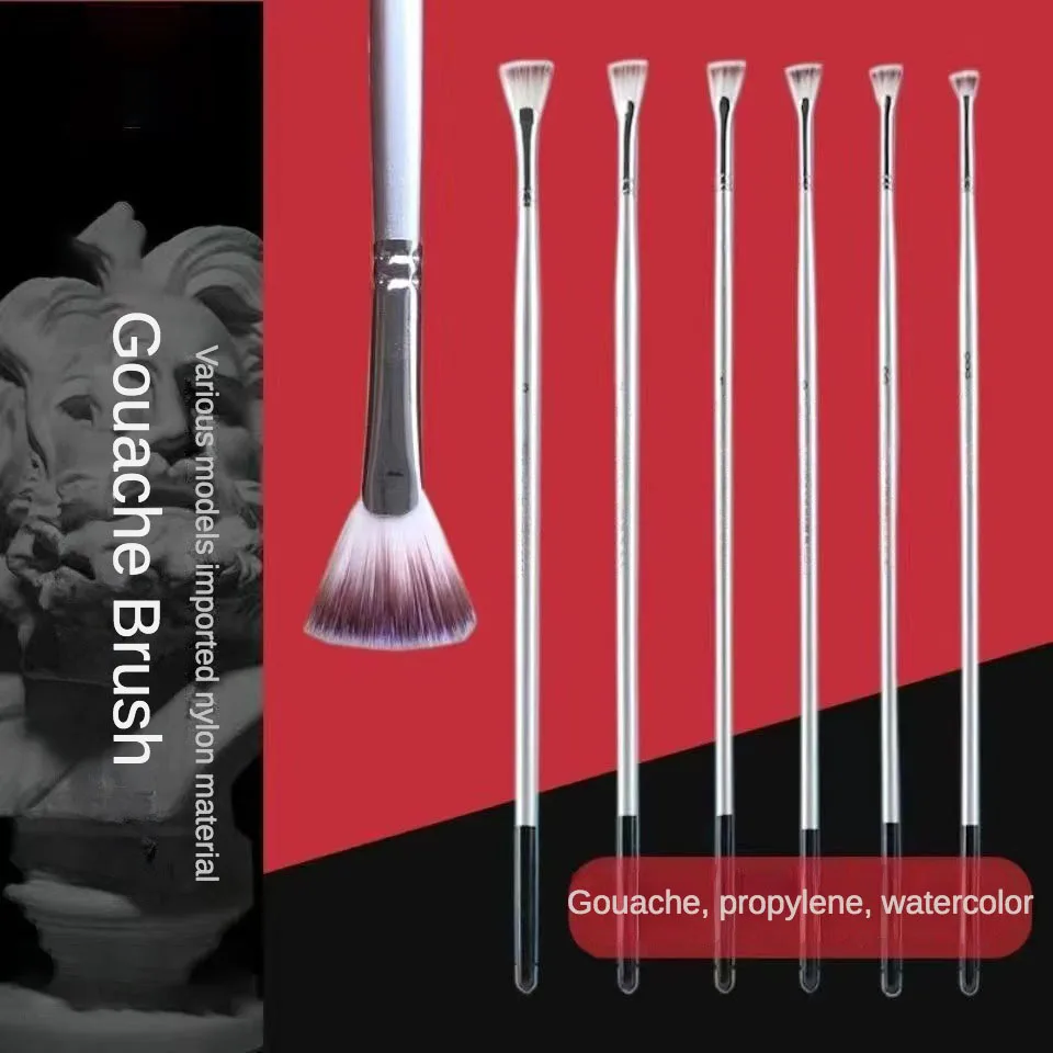 6 stücke fächerförmige Farbverlauf Nylon Haar lange Stange Pinsel Aquarell spezial isiert für Kunstschulen Fischschwanz Acryl Ölfarbe Stift Image