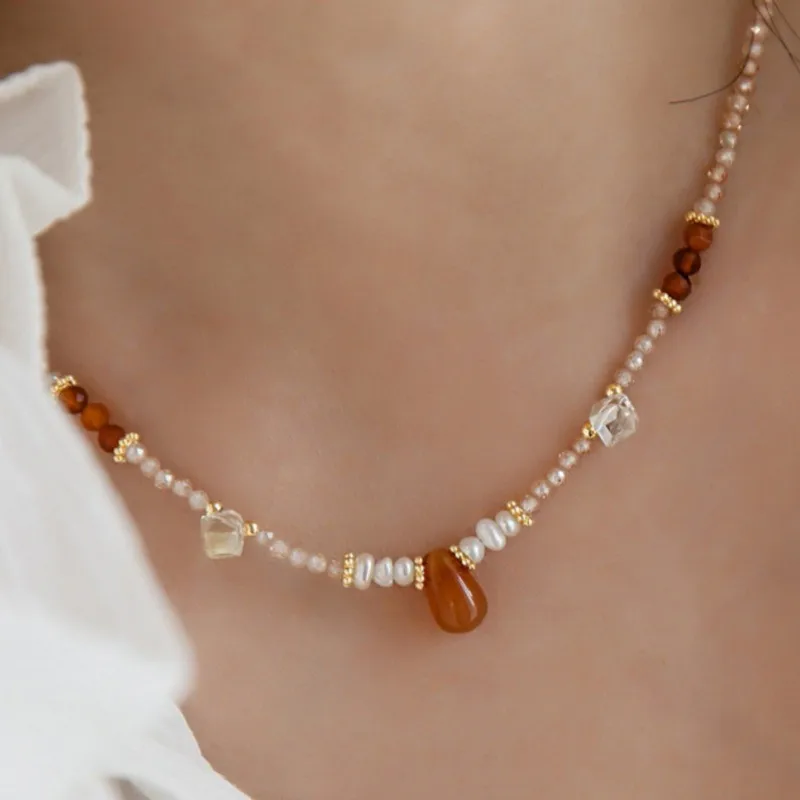 Neuankömmling natürliche Süßwasser perle 14 Karat Gold gefüllt weiblichen Schmuck Set für Frauen Halskette Armband Neujahr Geschenke nicht verblassen Image