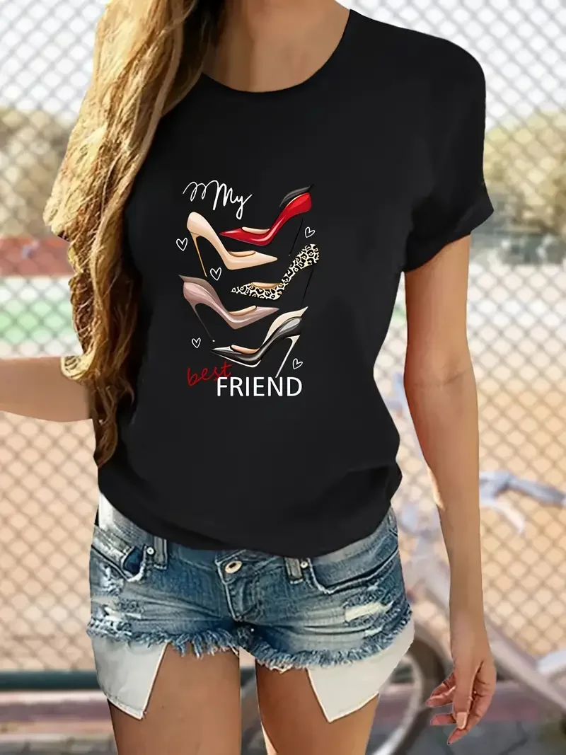 Neue Mode Frauen T-Shirt rote High Heels Schuhe und Lippenstift Print Tops T-Shirt weibliche Harajuku Tops T-Shirt 90er Jahre Damen T-Shirts t