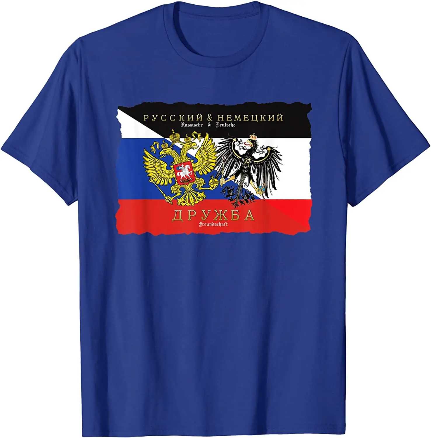Russland, deutschland Freundschaft Fahnen Wappen Mit Adler T-Shirt Männer der 100% Baumwolle Casual T-shirts Lose Top Größe S-3XL Image