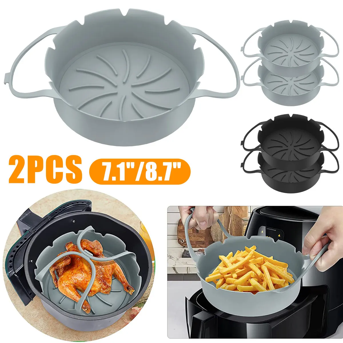 2 Stück Luft fritte use Silikon korb Silikon form Air fryer Ofen Backblech Pizza Brathähnchen korb wieder verwendbare Pfanne Liner Zubehör Image