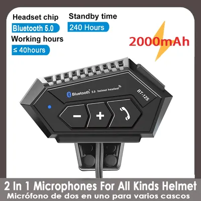 BT-12S Motorrad Helm Kopfhörer Bluetooth Headset 5,0 + CSR 2000mah Freisprecheinrichtung 2 IN 1 Mikrofone Bass Sound für Reiten Skifahren Image