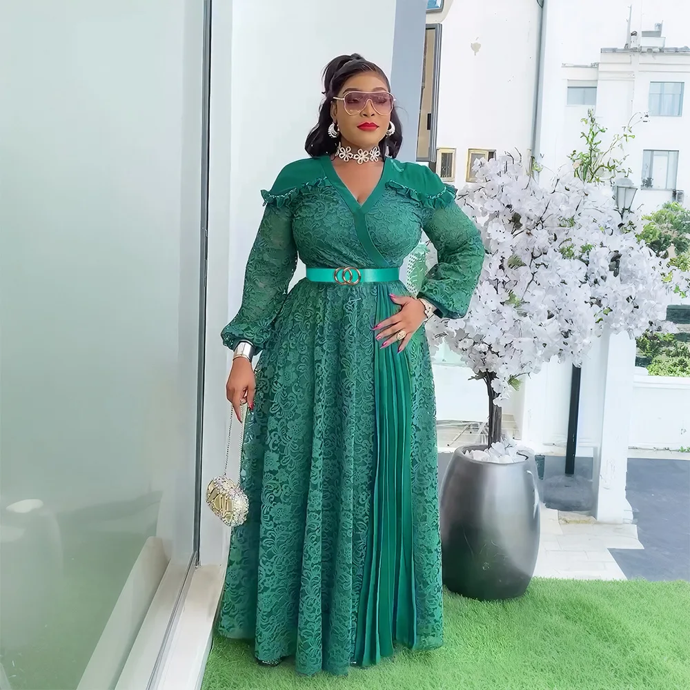 Afrikanische Kleider für Frauen 2025, elegante Sommermode, Afrika-Kleidung, Übergröße, muslimische Spitze, Abendparty, Hochzeit, langes Kleid Image