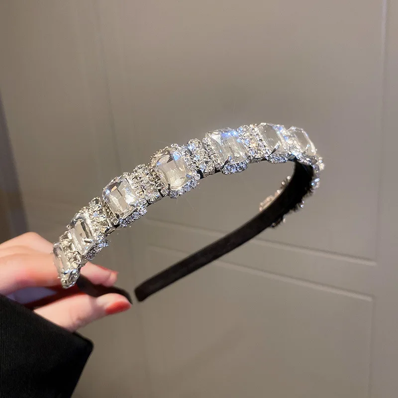 Glänzende Voller Strass Stirnbänder Quadratische Blatt Kristall Haarbänder Kopfbedeckungen Für Frauen Luxus Party Hochzeit Haar Zubehör Schmuck Image