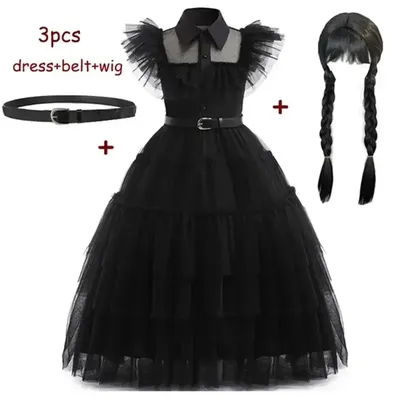 Hochzeit Addams Kostüm Mädchen für Kinder Addam Vestidos Mesh Gothic schwarz Farbe Party Kleider Image