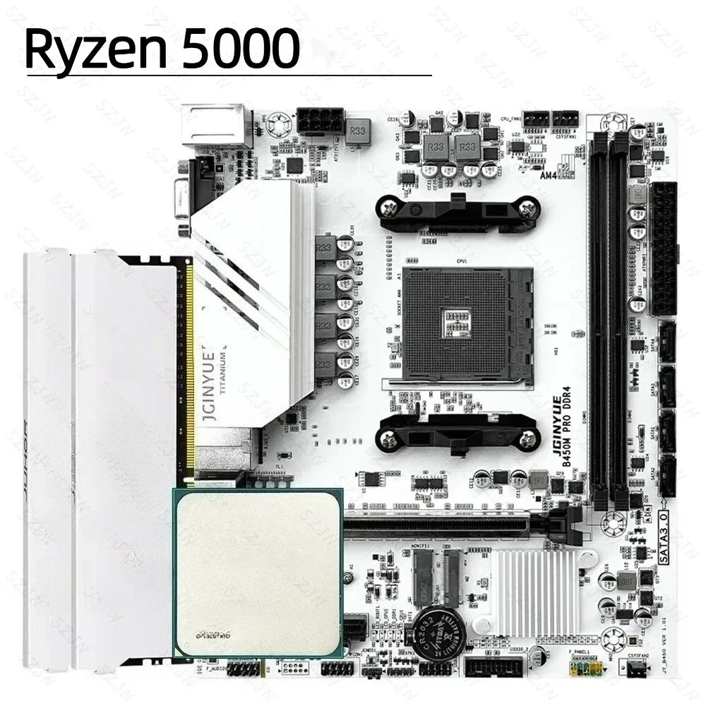 JGINYUE AM4 Motherboard Kit B450M Motherboard Set mit Ryzen R5 5500 Prozessoren 2*16GB = 32GB DDR4 3200 Dual Channel Speicher Image