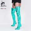 Damenmode Oberschenkels tiefel 11cm spitze Zehen Stöckels chuhe Frühling und Herbst Damenschuhe grün über dem Knie lange Stiefel Größe 46