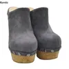 Rontic neue Frauen Plattform Panto letten Pumps sexy Nieten Wedges Heels runde Zehen coole graue Freizeit schuhe Damen uns plus Größe 5-20