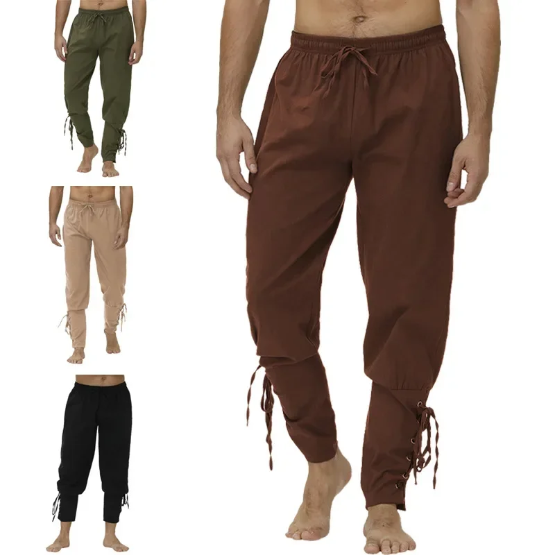 Piratenhose, Wikinger-Kostüm für Herren, Renaissance, mittelalterliche Hose, Kordelzug, Shorts, Halloween-Kostüm, Erwachsene, Cosplay Image