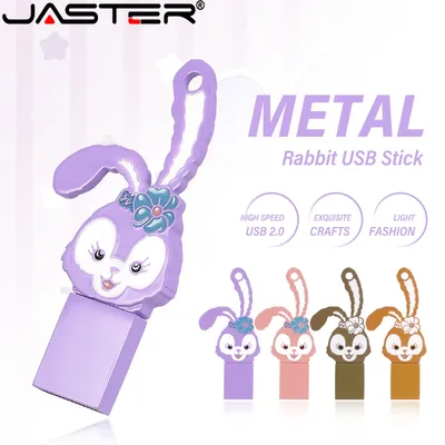 Jaster Metall Cartoon Kaninchen USB 2,0 Flash-Laufwerk 128GB 64GB Hochgeschwindigkeits-Stick 32GB 16GB Gold Memory Stick kreative U-Disk Geschenk Image