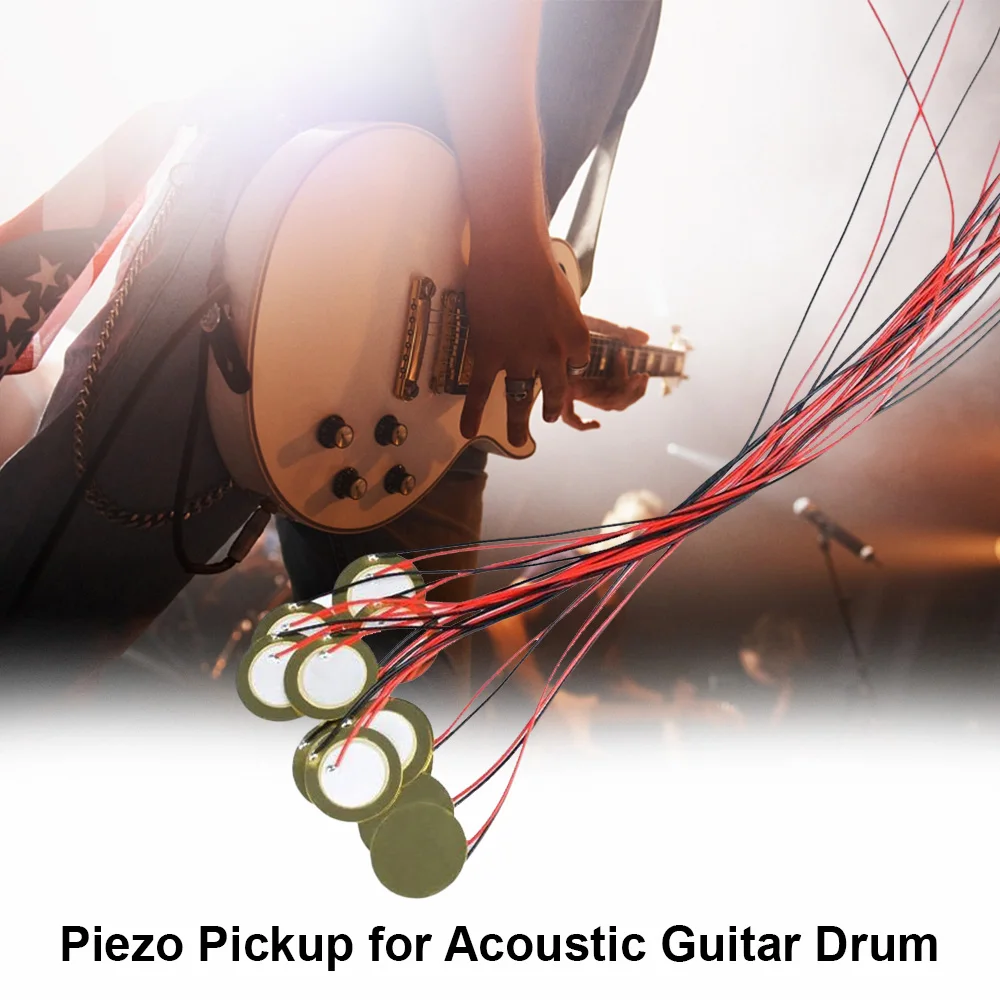 15 stücke Piezo-Tonabnehmer 20mm Piezo verstärker Scheiben Piezo-Scheiben wandler mit 10-Zoll-Leitungen für Akustik gitarren trommel Image