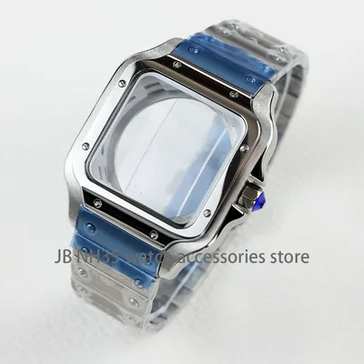 High Quality 38mm NH35 Watch Case Square Stainless steel Waterproof for Santos NH35 NH36 movement 27mm Dial Watch Accessories