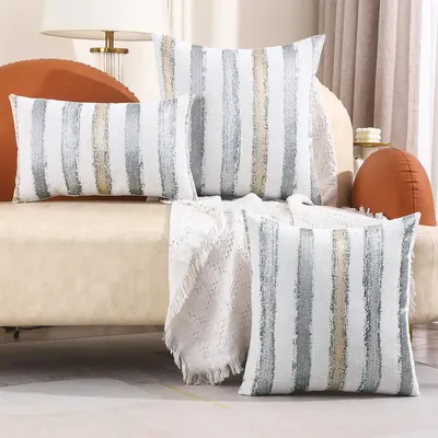 1 PC Boho 45 x 45 cm Dekokissenbezug Streifen Chenille Kissenbezug Bauernhaus Kissenbezug Image
