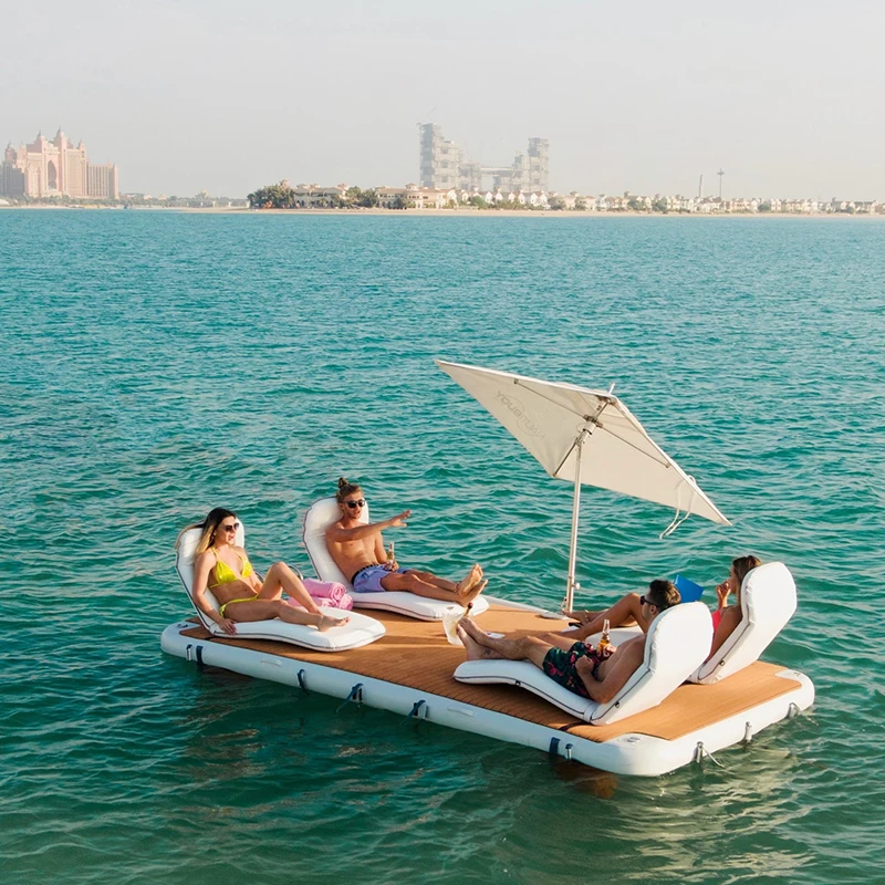 Drop Stich PVC Aufblasbare Schwimmen Plattform Boot Schwimm Dock Mit Stahl Leiter wasser schwimmenden plattform Matte für verkauf Image