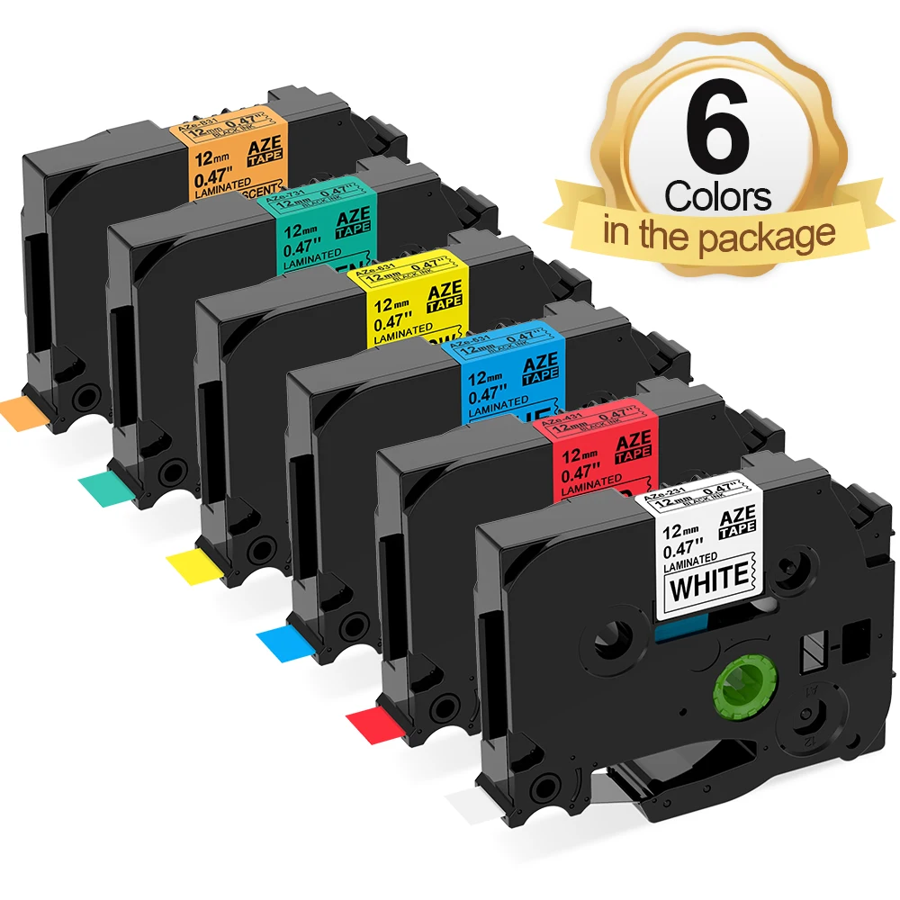 6pk gemischte Farben Etiketten band 12mm kompatibler Bruder Etiketten drucker tze231 tzeb31 für pth110 ptd210 ptd600 ptp710bt Etiketten hersteller Image