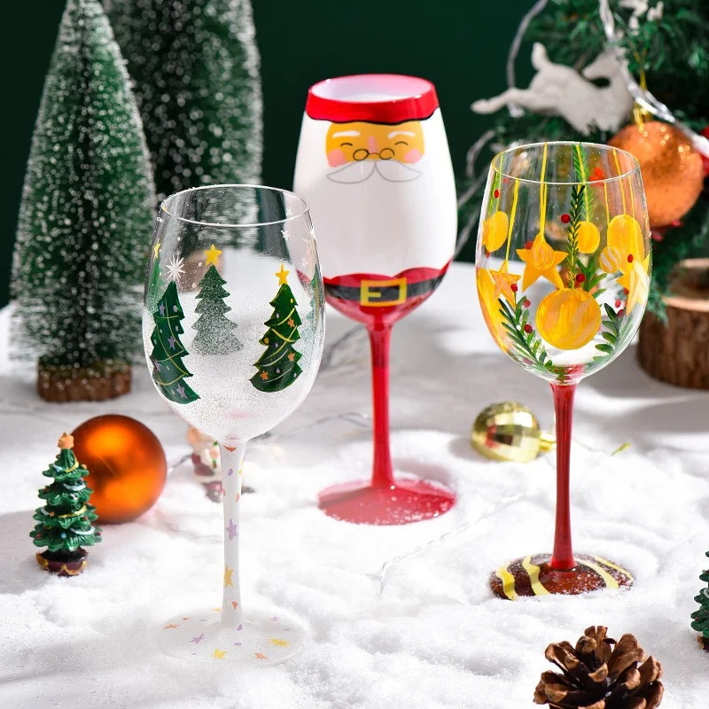 Handgemalte Weihnachts baum Schneemann Glas Becher Rotwein Glas Kaffeetassen Weihnachten Thema Muster nach Hause Glas Tasse Weihnachts geschenke Image